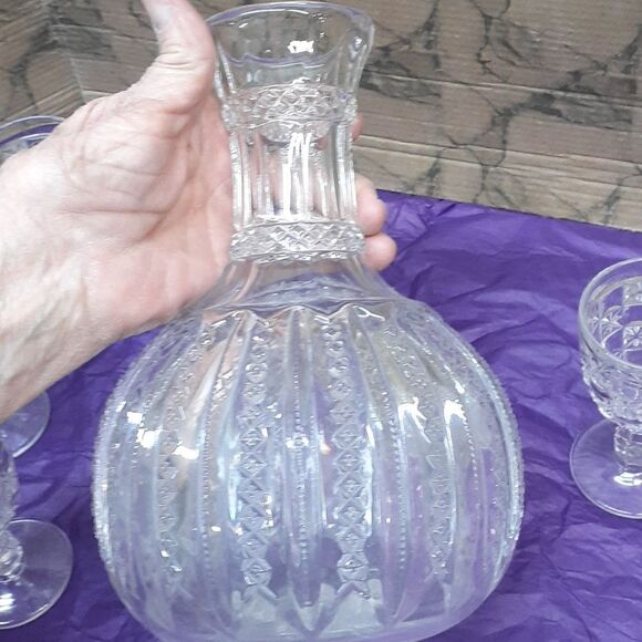 Duncan & Miller #42 Mardi Gras Water Wine Decanter and set of 5 goblets. - Picture 9 of 13